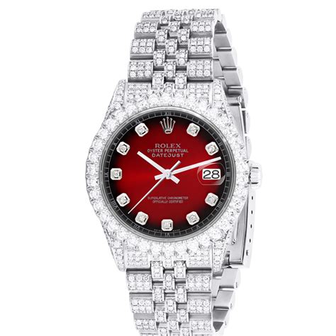 rolex iced out red dial|iced out Rolex 36mm.